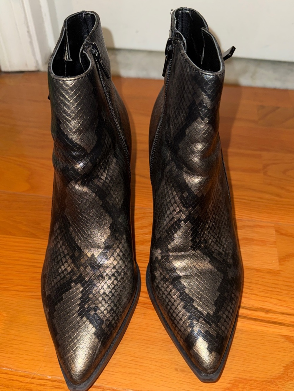 Nine West Black Snake-Embossed Metallic Ankle Boots